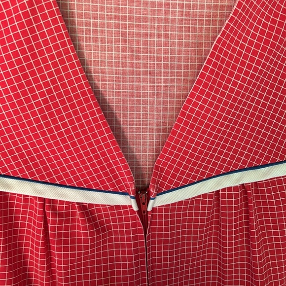 Vintage 80s 90s Housedress House Coat Dress Red & White Zip Front Cotton 1X XL - Picture 5 of 9